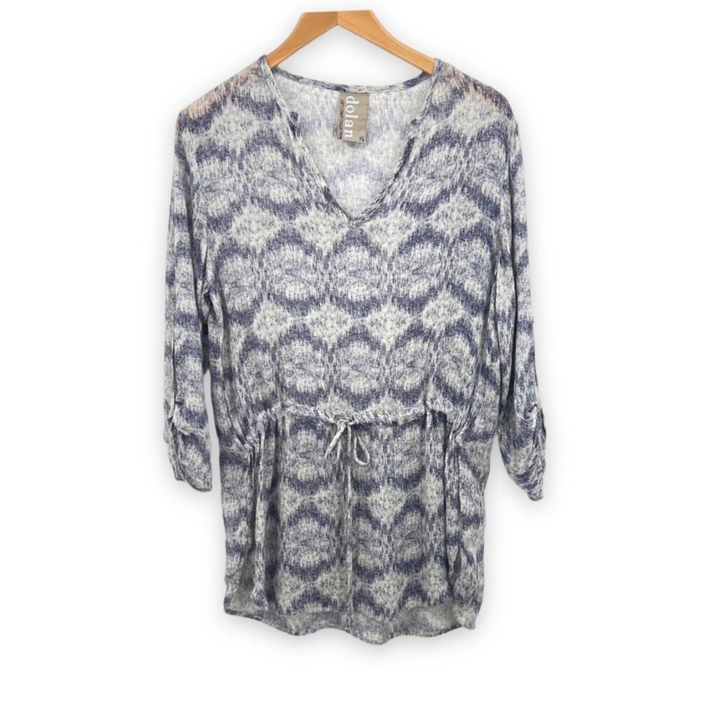 Dolan Left Coast Collection blouse navy gray gauze Ikat tab sleeve tunic top XS